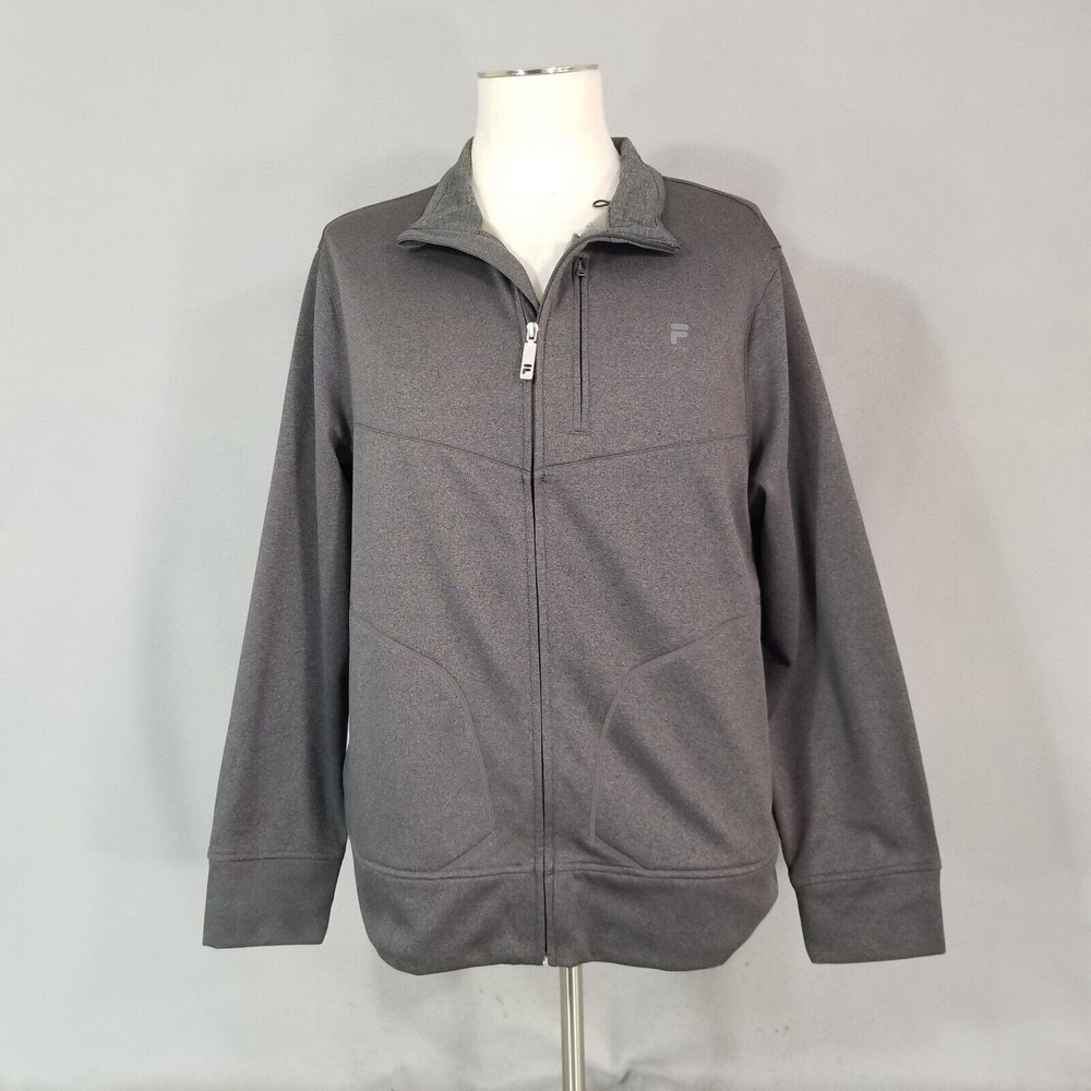 Fila Track Running jacket men's large Gray full zip fleece security pocket